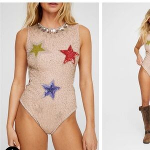 Nasty Gal Sequin Star Bodysuit in Beige
